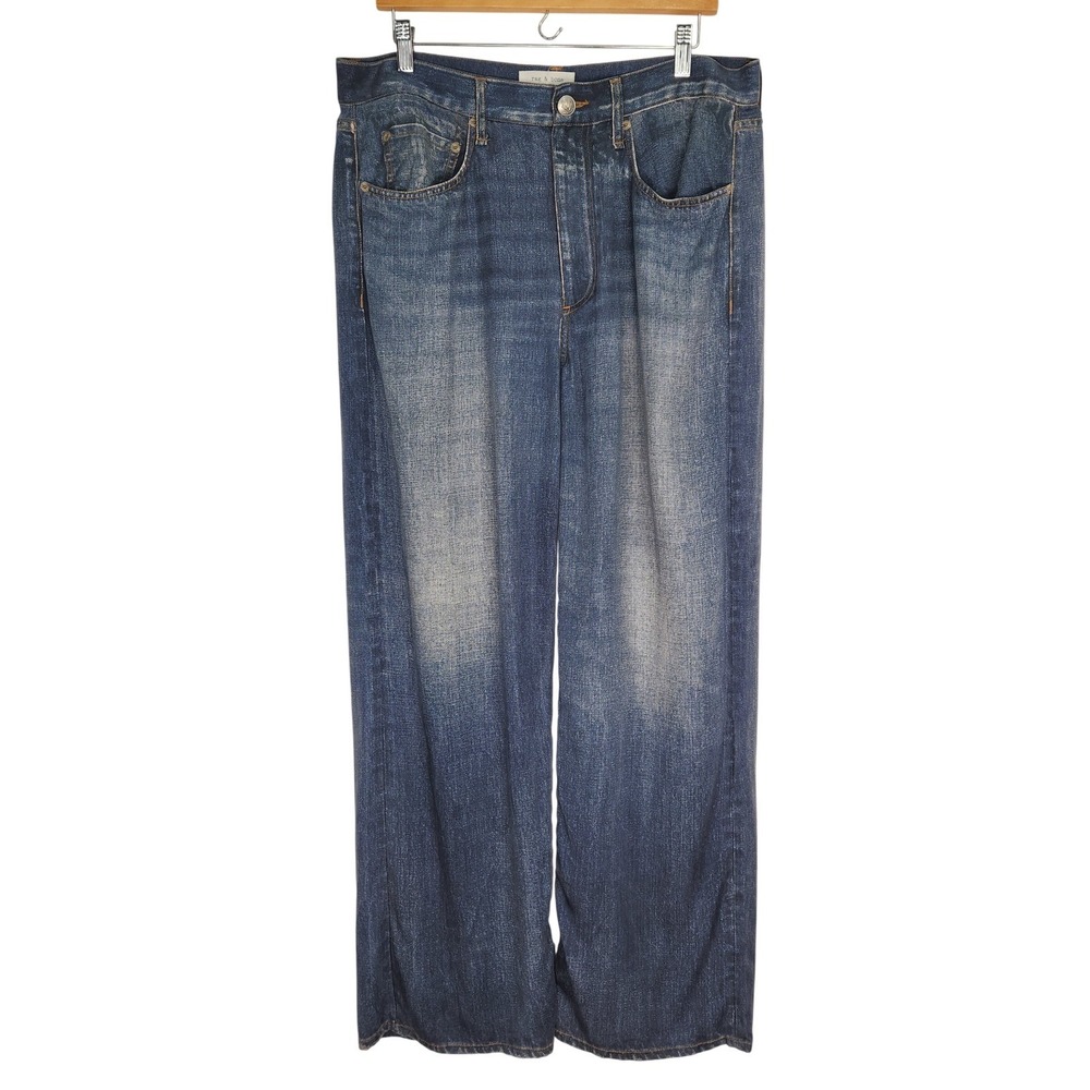 Rag & Bone Liquid Miramar Wide Leg Pants 30 Blue Tencel High Rise Denim Look